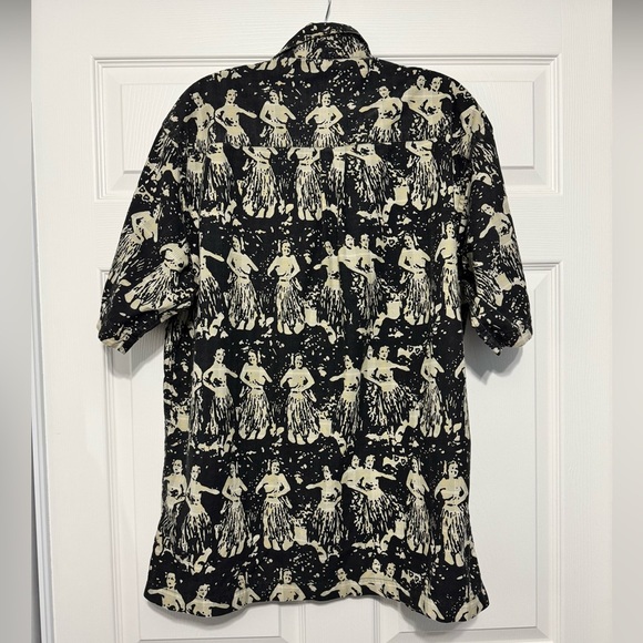 Ocean Pacific Hawaiian Hula Large Shirt Black Button Up Short Sleeves  Pocket - Picture 3 of 7